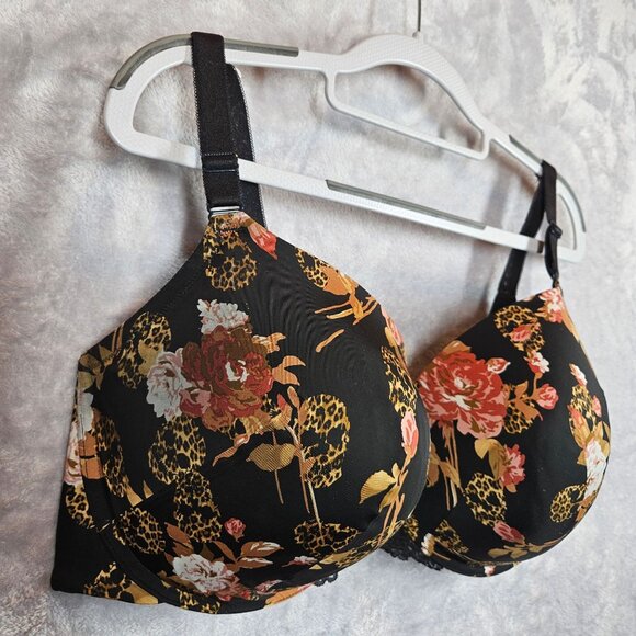 Torrid Curve Floral & Leopard Print Padded Underwire Bra 42DDD Black - Picture 3 of 13